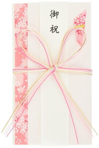 伊予結納センター日本製金封一般お祝用花結び花ピンクV104-09