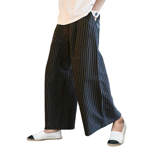 [YIMANIE]ワイドパンツ袴パンツメンズガチョウパンツ和式ズボンビッグシルエットゆるゆるゴム紐無地ス..