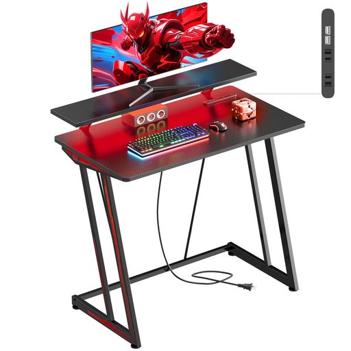 YeTomLEDゲーミングデスク幅80cmRGB光る省スペースパソコンデスク収納付きデュアルモニター対応頑丈Z型..