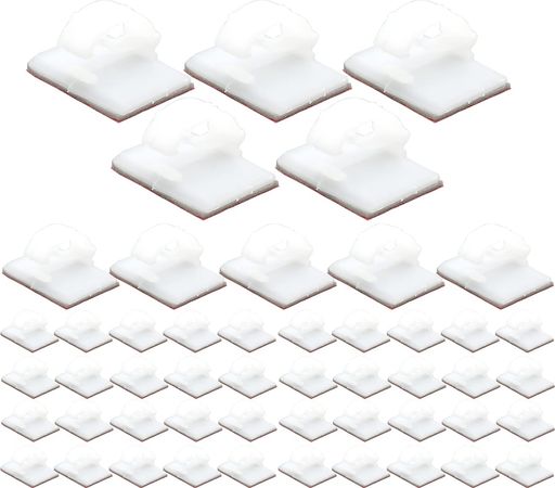 オーディオファンケーブルクリップケーブルコード収納コードクリップ壁ケーブル固定具粘着シート付14mmx19mmホワイト50点セット
