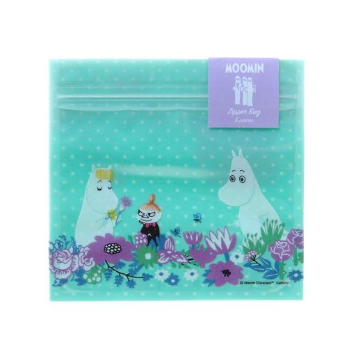 ムーミンキャラデザインのジップバッグ お菓子をプレゼントする時のラッピングや、身の回りのアイテムの小分け収納用の袋としても大活躍 食品衛生法に基づく規格基準に適合した素材を使用しているので安心 大人シンプルな花柄の優しい色合いのイラストシリーズ 【本体サイズ】140x145mm【材質】PP【枚数】5枚入り