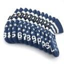 HUGELOONGニットゴルフヘッドカバーアイアンカバー(星図案トップに数字NAVY/WHITE)