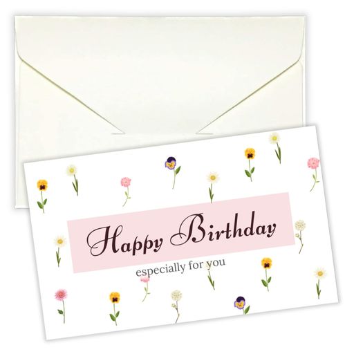 EarthLinkハッピーバースデーカード&封筒12セット名刺サイズお誕生日ミニサイズメッセージ花柄フローラルグリーティング(01.カード&封筒12セット)