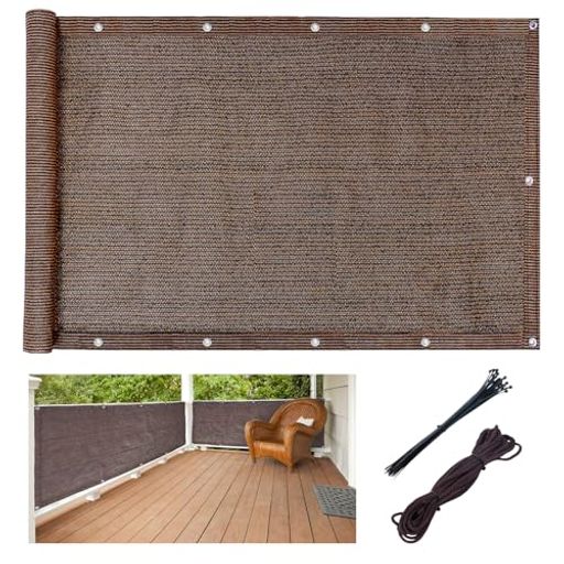 DANOFYベランダ目隠しシェード500x90cm-高密度ポリエチレン風通し良いuvカットプライバシー保護バルコニーシェードマンションフェンス家庭モカ色