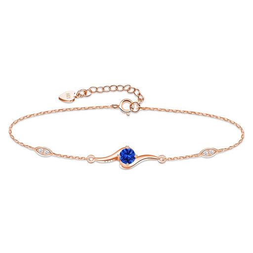 Naniwaaiブレスレットレディース9月サファイア誕生石ブレスレット人気シルバーローズゴールドメッキ金属アレルギー対応派手花記念日母の日誕生日長さ調整可能プレ...