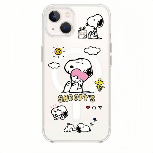 LYLIDIAスヌーピーiPhone15promax用スマホケーススヌーピー透明TPUiPhone15promax保護ケースMagSafe対応iPhone15promax用スヌーピーマグネットケースレンズ保護