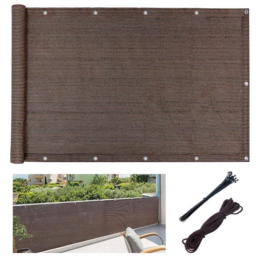 DANOFYベランダ目隠しシェード600x100cm-高密度ポリエチレン風通し良いuvカットプライバシー保護バルコニーシェードマンションフェンス家庭モカ色