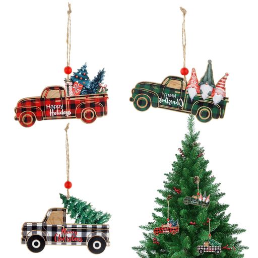 Other - クリスマスツリーオーナメント木製3個セットクリスマスオーナメント飾りサンタクロース車クリスマスツリー飾り装飾飾り付けギフトタグ紐付き赤緑グレー(赤+緑+グレー)