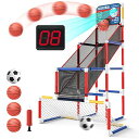 EagleStoneバスケットゴールサッカーゴール屋外室内おもちゃ子供用2in1ゴールセットバスケットボール3個サッカー1個付き自動採点歓声組立式ストレス解消小...