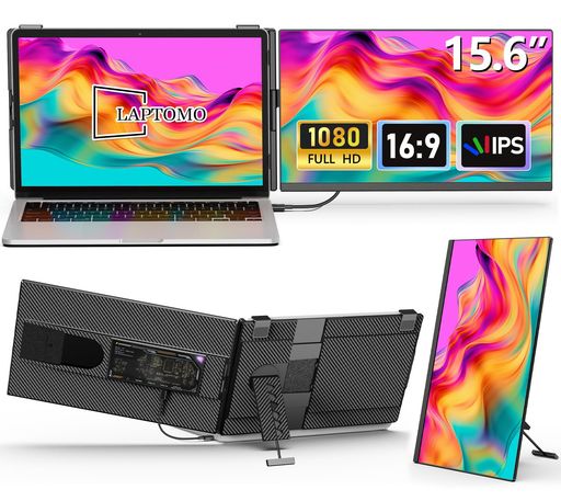 LaptomoP5デュアルモニター15.6インチIPSモバイルディスプレイFHD1080Pノートパソコンデュアルスクリーンディスプレイ拡張、ポータブル拡張モニターに適用ノートパソコン13-17インチUSB-C/HDMIポ…