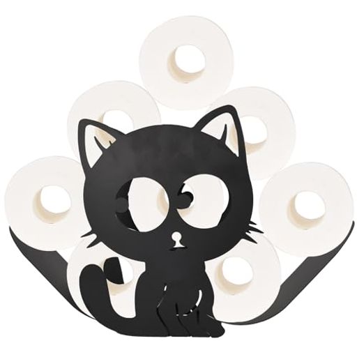 Toiletry Supplies - かわいい猫のトイレットペーパー収納、動物のバスルーム装飾トイレットペーパーホルダースタンド、金属製自立式バスルームティッシュロールホルダーバスケット、トイレットペーパー…