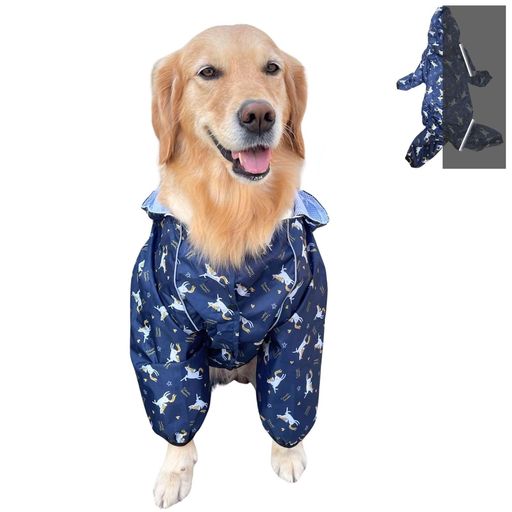 LIKOKLIN犬用レインコート犬カッパ雨具通気帽子付き反射条付き散歩用犬服着脱簡単ド犬ジャケットペット雨具中型犬大型犬着脱簡単ド犬ジャケットペット雨具ホワイトブルー(ブルー【四足…