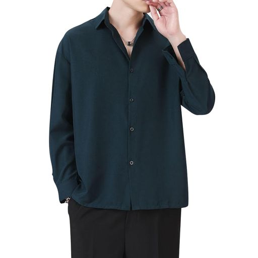 [GUTHONG] 夏服 メンズ 半袖 長袖 ワイシャツ カジュアル 通気性 シンプル オシャレ ゆったり 柔らかい 無地 人気 春夏秋 メンズ シャツ short green 2XL
