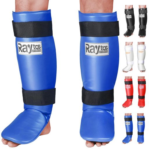 Raytos レガース キックボクシング すね当て 3cm厚手インナー 衝撃吸収 空手 格闘技 レッグガード (ブルー)