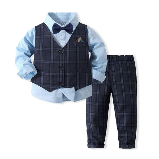 [Volunboy]男の子フォーマル子供スーツ4点セット可愛い紳士服ベビー服結婚式誕生日発表会七五三記念撮影80-120cm(ネイビー(チェック柄)100)