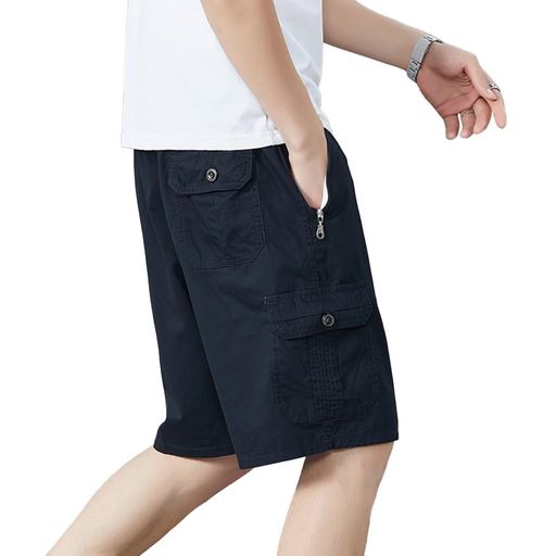 [Kayiyasu]ハーフパンツメンズ5分丈カーゴパンツ綿100%通気速乾半ズボン冷感軽量無地短パン快適ポケット付きショートパンツ作業着大きいサイズゆったり調整紐M-3XLアウトドア夏(3XLネイビー)