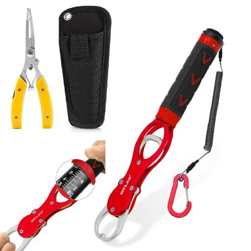 サンライク(SANLIKE)フィッシュグリップ計量付きフィッシングプライヤーキャッチャー2点セット滑り止め魚掴み器魚つかみ軽量アルミ製フィッシュグリップ収納ケース紛失防止ロープ付き…