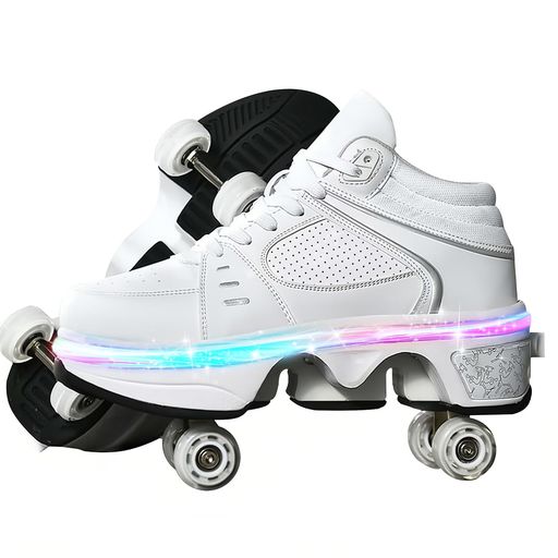 👟【見えないデザインの変形した靴】ユニークなデザインの見えないボタンは、誤って開くのを防ぎます。靴の裏側にボタンがあります。ボタンを押してホイールを開きます。ボタンを押したまま、ホイールを床に押し込んでから放します。 👟【2-in-1変形パルクールシューズ】市販の通常のローラースケートとは異なります。インラインスケートだけでなく、普通のスポーツシューズやウォーキングシューズにもお使いいただけます。 👟【多機能二列変形ホイール】ハイキング、スケート、スポーツなどの機能も充実。ローラースケートはマイクロファイバー製、ソールはラバー製、ホイールはPU製。 👟【ローラーシューズの持ち運びが簡単】小型、軽量、持ち運びが簡単で、フラットシューズに無料で装着できるため、性能や組み立ての手間が省けます。バランスが良く、体の重心をコントロールしやすく、安全に使用できます。 👟【斬新なギフト用ローラースケート】隠しホイール。クールで運転を学ぶのが簡単なこれらの靴は子供への贈り物です。スケート/パーティー/ディスコ/ダンス/誕生日/クリスマスプレゼン