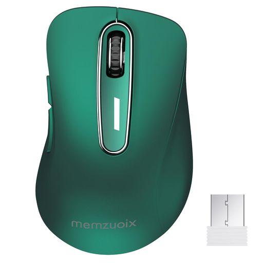 MEMZUOIX2.4G無線マウス、1400DPIコンピュータ用無線マウス(USBリシーバ付き)、ポータブルなUSB無線マウス、電池式コードレスマウス(ノートパソコン、PC、デスクトップ用、5ボタン、濃緑)