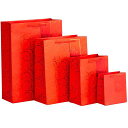 MOIN MOIN ラッピング ギフトバッグ 手提げ袋 紙袋 5枚 (レッド 和風×タグ 13.7×15.2×7.4CM) ゴージャス 豪華 赤 総柄 パターン...