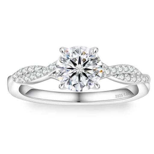 [KRKC]モアサナイトリング婚約指輪人工ダイヤモンドレディースファッションリング1.0カラットスターリ..