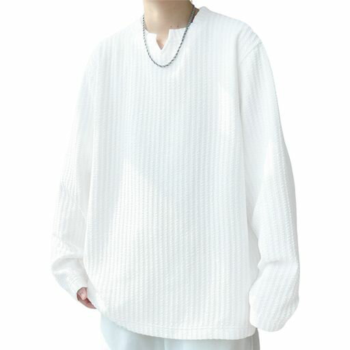 [Fuyumoe]トレーナーメンズ長袖メンズV襟Tシャツ大きいサイズ人気プルオーバートレーナーカジュアル快適ゆったり無地ロンtプルオーバー春夏秋服