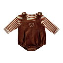 Babykoiベビー服サロペットトップス春秋服ボディスーツ女の子カバーオール長袖シャ上下セット赤ちゃん七五三バースデー贈り物ボーダーコーヒー色100cm