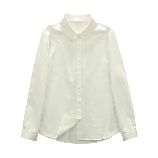 [AiiroHatoba]シャツブラウスレディースコットン綿シャツ白シャツワイシャツ長袖キレイめ襟付きシルエット羽織りシャツ通勤日常高通気性ホワイトM