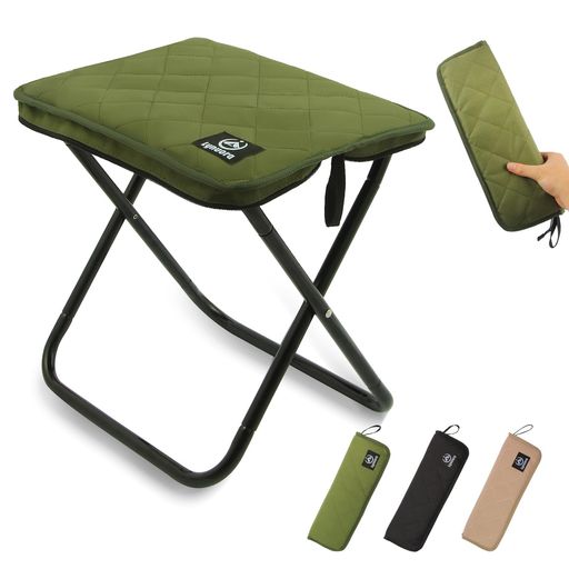 Lynvora折りたたみ椅子ミリタリーグリーン2025年持ち運びスツール-座面+41%拡大(35.5x26.5cm)耐荷重120..