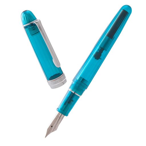 Natami万年筆細字ペン先透明クリアインクコンバーター滑らかな流れローズゴールドトリムギフトレザーポーチプラチナカリグラフィー(スカイブルー)