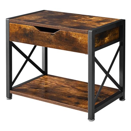 IBUYKEプリンター台デスクワゴン木製2段デスク収納引き出し付き机上&机下幅44x奥行29x高さ36cmオフィス..