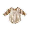 Babykoiベビー服サロペットトップス春秋服ボディスーツ女の子カバーオール長袖シャ上下セット赤ちゃん七五三バースデー贈り物ボーダーベージュ90cm