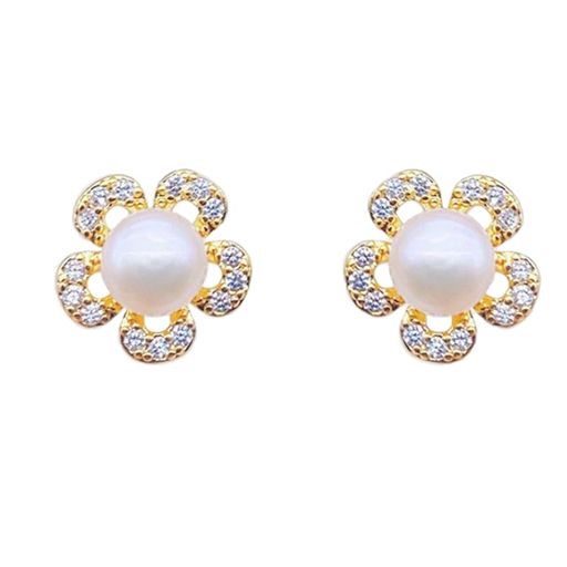 天然淡水パールピアス925シルバーパールイヤリングスピアスレディース人気金属アレルギー対応(白いパールペタル)