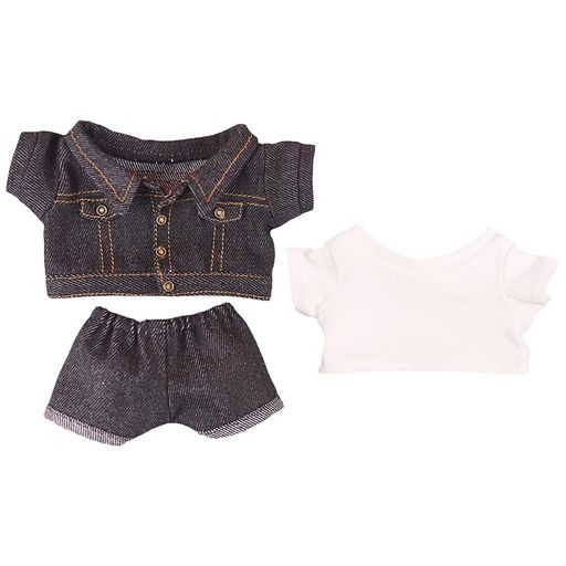 niannyyhouseぬいぐるみ用ジーンズジャケット白いTシャツ20cm人形の服綿人形の服着せ替え(black)