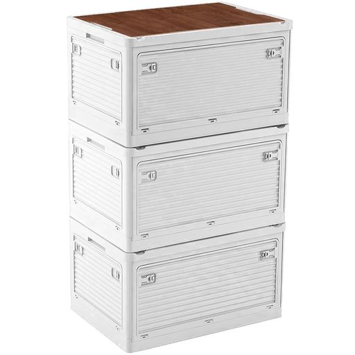 XXUNTAO【収納ボックス折り畳み】収納ケース木製の蓋付き全方向から取り出せる積み重ねキャスター付きアウトドア折りたたみコンテナボ..