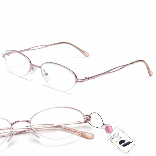 [ZESSILO]おしゃれ老眼鏡レディースメタル楕円形老眼鏡ブルーライトカットUVカットシニアグラス細いフレームメガネ読書細かい作業DIY用(ピンク2.0倍率)