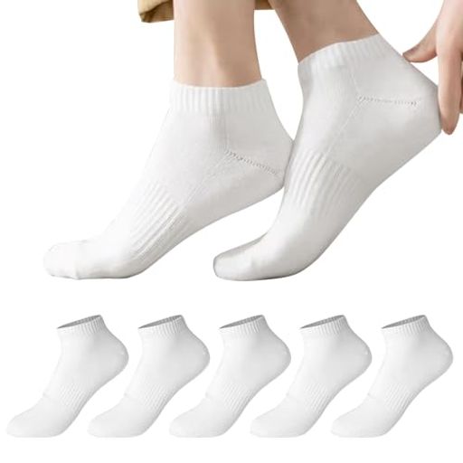 [ASTRALA]靴下メンズレディースくるぶしソックス無地綿100%(伸縮糸を除く)縫い目なし吸汗速乾抗菌防臭スポーツ靴下黒白5足セット24.5-28cm