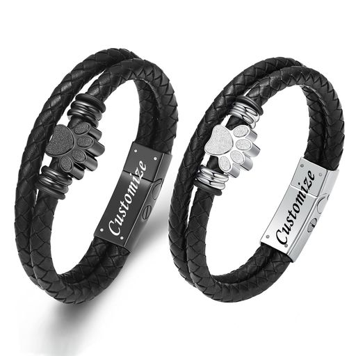 [QGJNSGC]遺灰のための犬の肉球の骨壷のブレスレット編まれた革火葬の宝石類犬猫のための灰のための記..