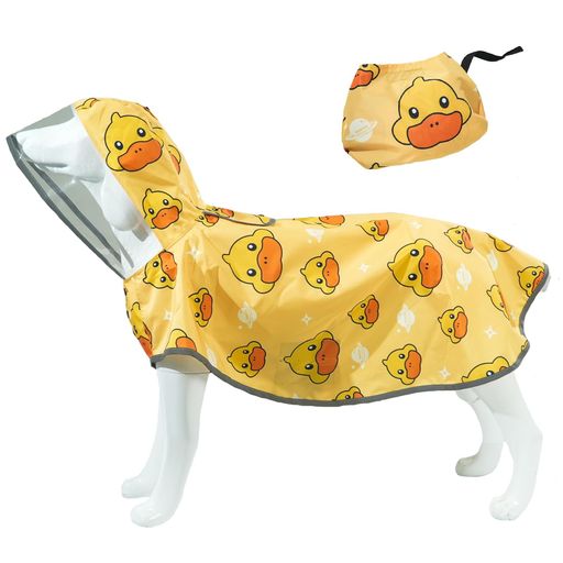 MAMORE犬用レインコートポンチョカッパ雨合羽防水撥水犬服可愛脱着簡単ポータブル反射調整可中型犬大型犬小型犬(イエローダックL)