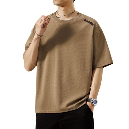 [wolass]Tシャツメンズ半袖無地おおきいファッション涼しいゆったり快適軽い柔らかい肌触り夏服トップス春夏秋速乾性brown-XL