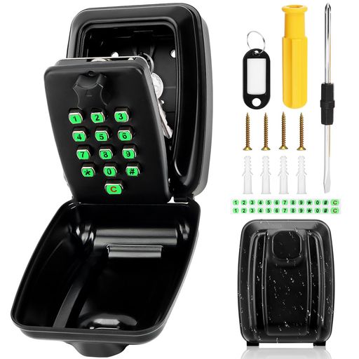 キーボックスセキュリティキーボックス壁掛け鍵収納ボックス南京錠ボタン式大容量盗難防止12桁ダイヤル..