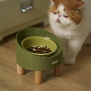 Palupペット用高さ調整可能こぼれ防止セラミック食器木製スタンド付き(猫・小型犬対応)(若葉萌)