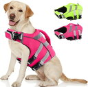 Kuoser犬用ライフジャケット大型犬用ライフセーバー救命胴衣高浮力素材反射テープ着脱簡単防水バックル締めマジックテープ水泳水遊びプールピンクL