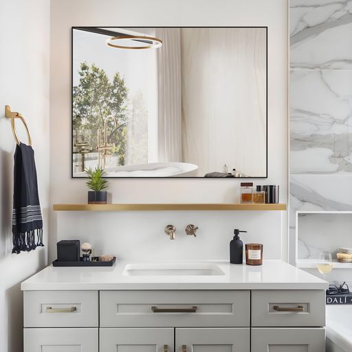 BEAUTME壁掛けミラー、黒い浴室ミラー、高品位ガラスミラー、浴室、寝室、リビングに適用し、水平/垂直..