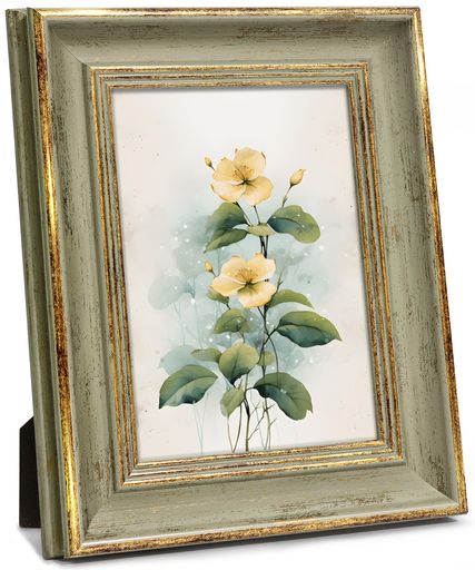 Afulyフォトフレームおしゃれ2L判(12.7x17.8cm)写真立てアンティーク壁掛け縦横兼用額縁グリーンゴールドお祝い記念日誕生日ナチュラルプレゼントバレ...