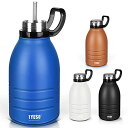TYESO水筒スポーツボトルステンレスボトル1.9L直飲み保温保冷洗いやすいストロー付き大容量携帯便利旅行キャリ―ハンドル付き(ネイビー)