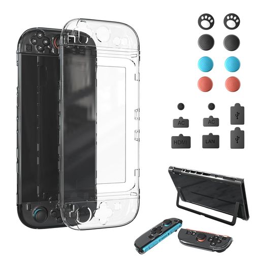 Switch2専用カバー分体式 Switch2 保護カバー 透明PC素材 耐衝撃 傷防止 Joycon用カバー+猫肉球スティックカバー8個+防塵プラグ8個付き|分体式