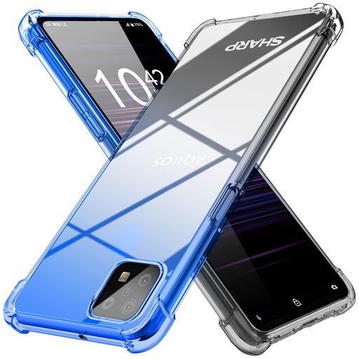 AquosSense6用ケースクリア薄型グラデーション色SH-54B/SHG05カバー軽量tpu耐衝撃スマホケース透明米軍MIL規格取得おしゃれ黄変防止防塵一体型人気アクオスセンス6携帯カバーブルーブラック
