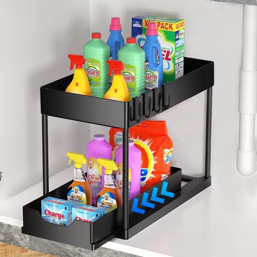 HASONAシンク下収納スライドラックキッチン収納2段引き出し式洗面台下調味料小物整理組立簡単省スペー..