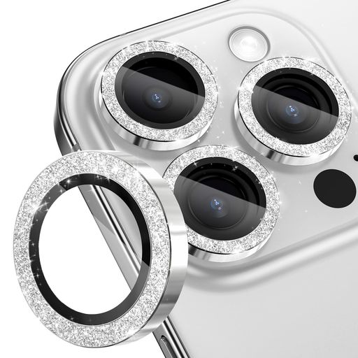 CloudValleyカメラフィルムiPhone16Pro/iPhone16ProMax用カメラレンズ保護カバー、ウルトラHD強化ガラスカメラカバー[ケースフレンドリー]メタル個別レンズスクリーン保護リング、ホワイトチタン(2)
